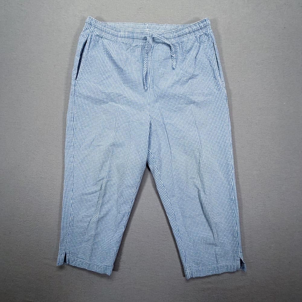 Capacity Women Pants VTG Relaxed Blue Gingham Seersucker Cropped Drawstring L
